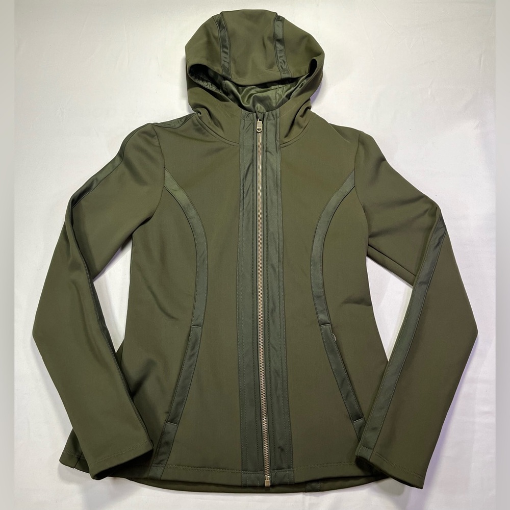 Athleta Verbier Full Zip Hooded Softshell Lined Jacket Forest Green - M - EUC! - Picture 3 of 7